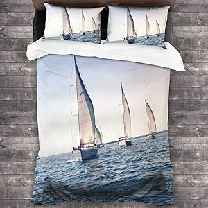 LINARUBE Juego de Ropa de Cama-Yate de Vela con Velas Blancas en una