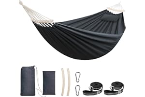 Chihee Cotton Hammock Large Soft Breathable Camping Hammock Holds Up to 660lbs Portable Tree Hammock with Detachable Spreader Bar Pillow 2 Strong Webbings 2 Carabiners Patio Garden Indoor Outdoor