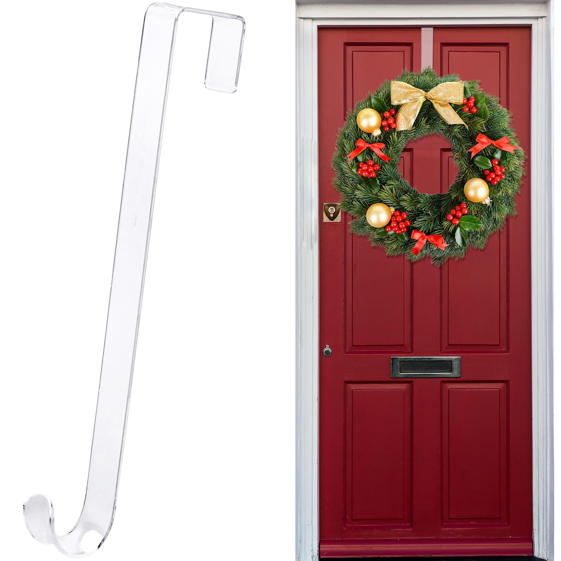 Photo 1 of 15" Clear Wreath Hangers - Non Scratch Over The Door Hanger Hooks, Wreath Door Hanger - Easter, Fall, Halloween, Christmas Decorations - Indoor/Outdoor - Welcome Sign - 1 Pack