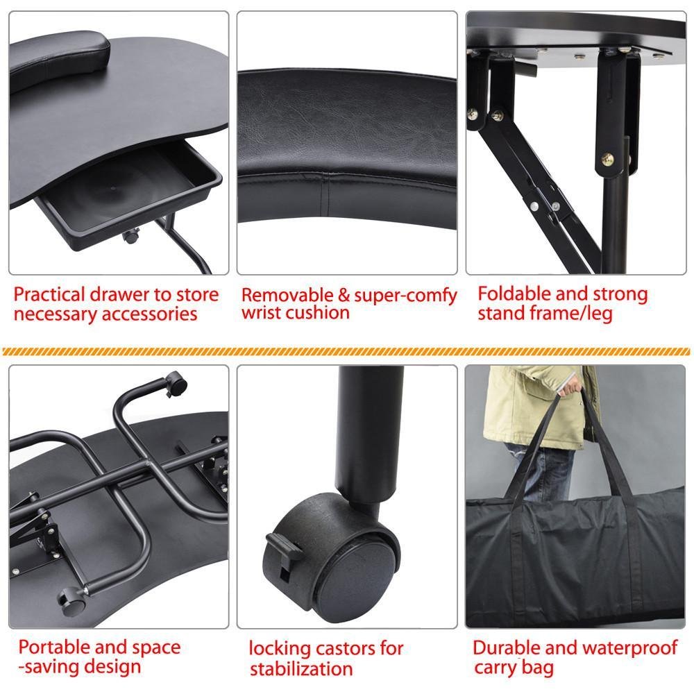 Yaheetech Portable & Foldable White Manicure Nail Table Station Desk Spa Beauty Salon Equipment