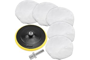 Junchamp 7 Pieces 7 Inch Wool Polishing Pad Wool Bonnet Pad Wool Polishing Hook and Loop Buffing Pad Woolen Waxing Pads Drill
