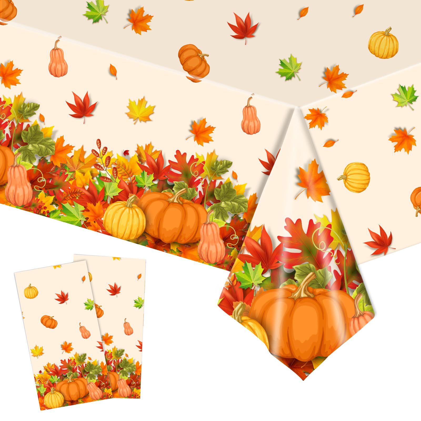 yayafunfun 2Pcs Thanksgiving TableCloths,137cmx274cm Rectangle Harvest Fall Table Cloth,Pumpkin Maple Leaf Table Cover,Thanksgiving Table Decorations for Thanksgiving Autumn Harvest Party Supplies — image 1