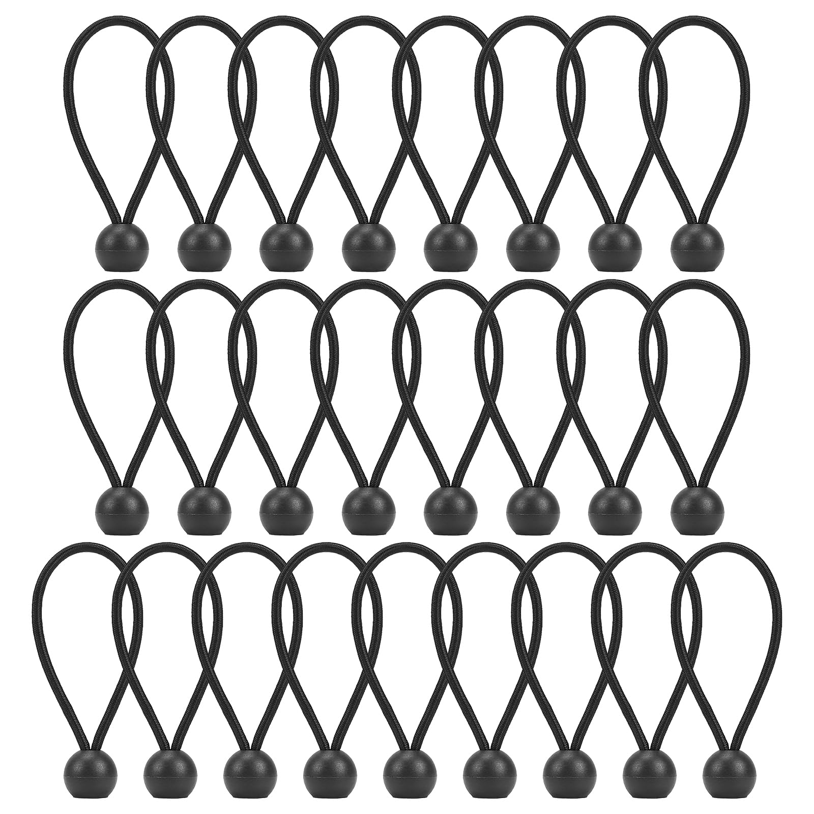 Zythrem 25 Pcs Bungee Cords with Balls 4 Inch /10cm Tarpaulin Bungee Balls Heavy Duty Bungee Straps Elastic Ties Bungees Ties for Tarpaulin Tents Telescopic Flag Pole Camping Pavilions Luggage (Black)