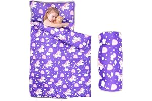 GOPHRALOVE Toddler Nap Mat - Cozy & Portable Kids Nap Mat for Preschool,Sleeping Mat with Removable Pillow,Perfect for Ages 3-7 Boys ANG Girls,53x21 Inchs Roll-Up Sleeping Bag for Daycare（Unicorn）