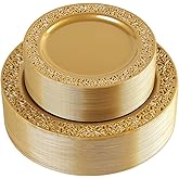 I00000 102 PCS Brown Gold Plastic Plates, Lace Design Disposable Plates, BPA Free Plates Includes: 51 Dinner Plates 10.25 Inch and 51 Salad/Dessert Plates 7.5Inch for Wedding and Party