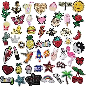 Niangzisewing Mix Lots Bulk 50pcs Iron on Patches sew on Patches Craft Embroidery Patch Motif Clothes Jackets Hats Backpacks Jeans Kids Rainbows Rose Bird Butterfly Hearts (Mix, from 1" to 3")