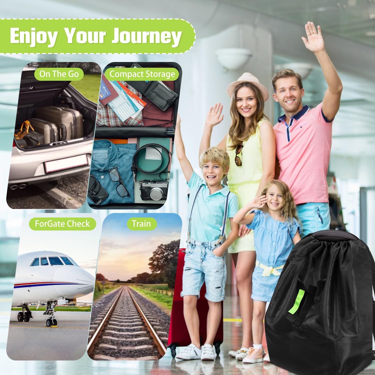 Car Seat Bags For Airplane Travel, Durable Carseat Cover For Air Travel Car Seat Travel Bag with Shoulder Straps and 2pcs Luggage Tags For Airplane