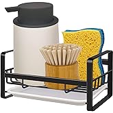 VANTEN Kitchen Sink Caddy Sponge Holder Organizer, Sink Tray Drainer Rack, Soap Dish Dispenser Brush Holder Storage Accessories - Countertop or Adhesive Wall Mount, Matte Black Stainless Steel
