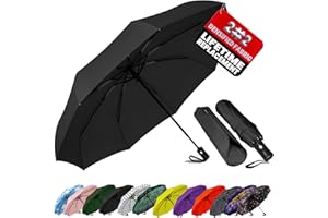 SIEPASA Compact Travel Umbrella - Windproof Auto Open/Close, Small Folding Umbrella for Rain - Lightweight & Durable with Fiberglass Frame, Waterproof Canopy - Fits Backpack, Purse, Suitcase. (Black)