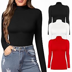 MANGOPOP Women's Mock Turtle Neck Slim Fit Long