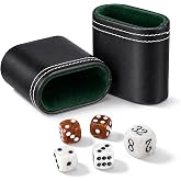 Hiboom 2 Pcs PU Leather Dice Cup Set with 1 Doubling Cube and 4 Dices | Felt Lined Dice Shaker with 22 mm Doubling Cube and 4 Pcs 16 mm Dice Quiet Shaking Portable for Backgammon Bar Party Games