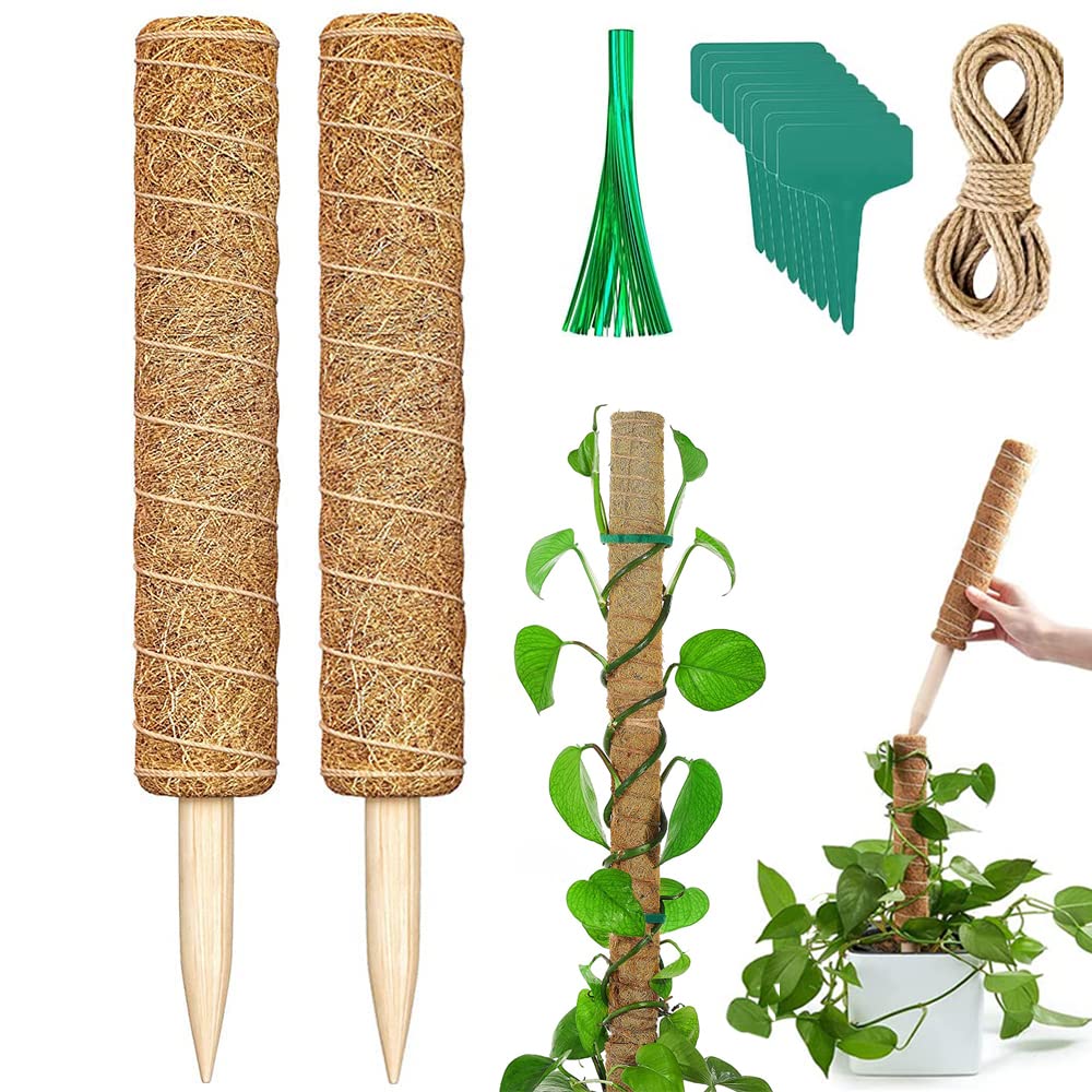 Bilivry Moss Pole for Monstera, 2 Pcs 15.7inches Coir Totem Poles - for Cheese Plants Climbing Plant Support Pole with Cable Ties, 40cm