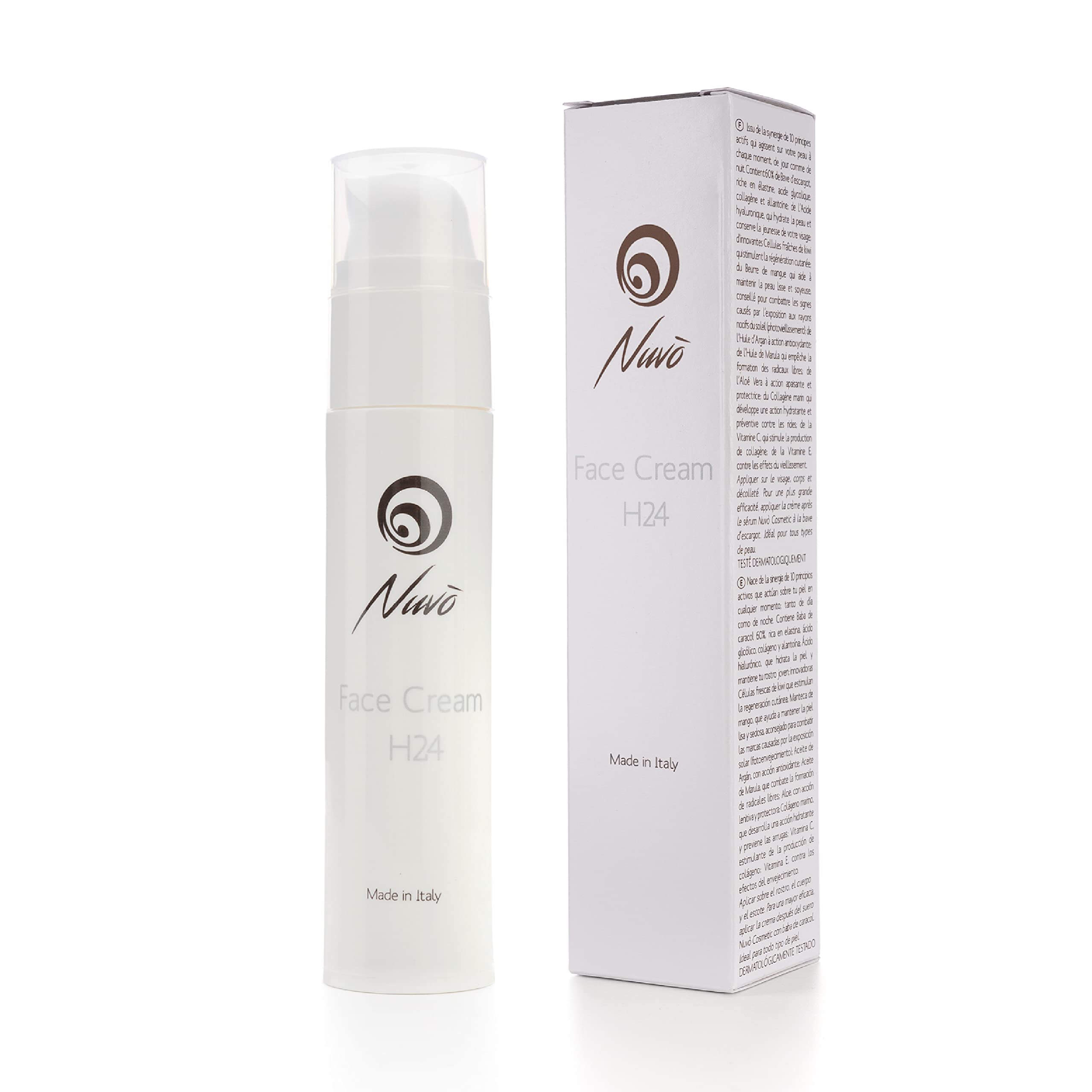 Nuvo' - Snail Mucin, Face Cream H24 with 60% Snail Slime 50 ml, Ideal for Blemished Skin, Acne, Enriched with Hyaluronic Acid, Marine Collagen, Aloe, Vitamin C-E, Kiwi Cells, Made in Italy โ image 1