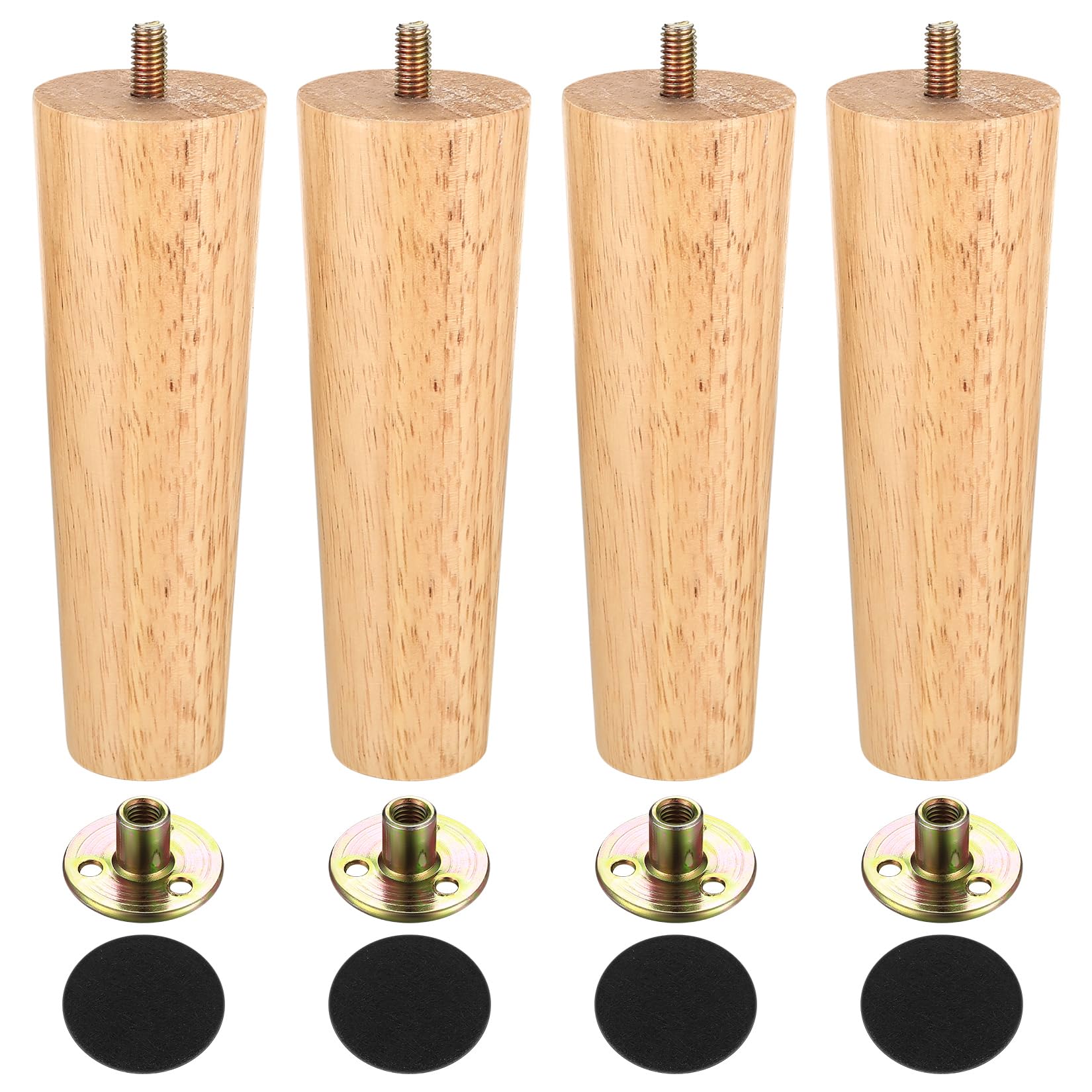 4 Pcs Solid Wood Furniture Legs, Wooden Table Legs, Wood Furniture Feet, Replacement Sofa Legs Cabinet Legs for Sofa Couch Dresser Chair Legs, with Threaded Bolts & Screws & Rubber Pads