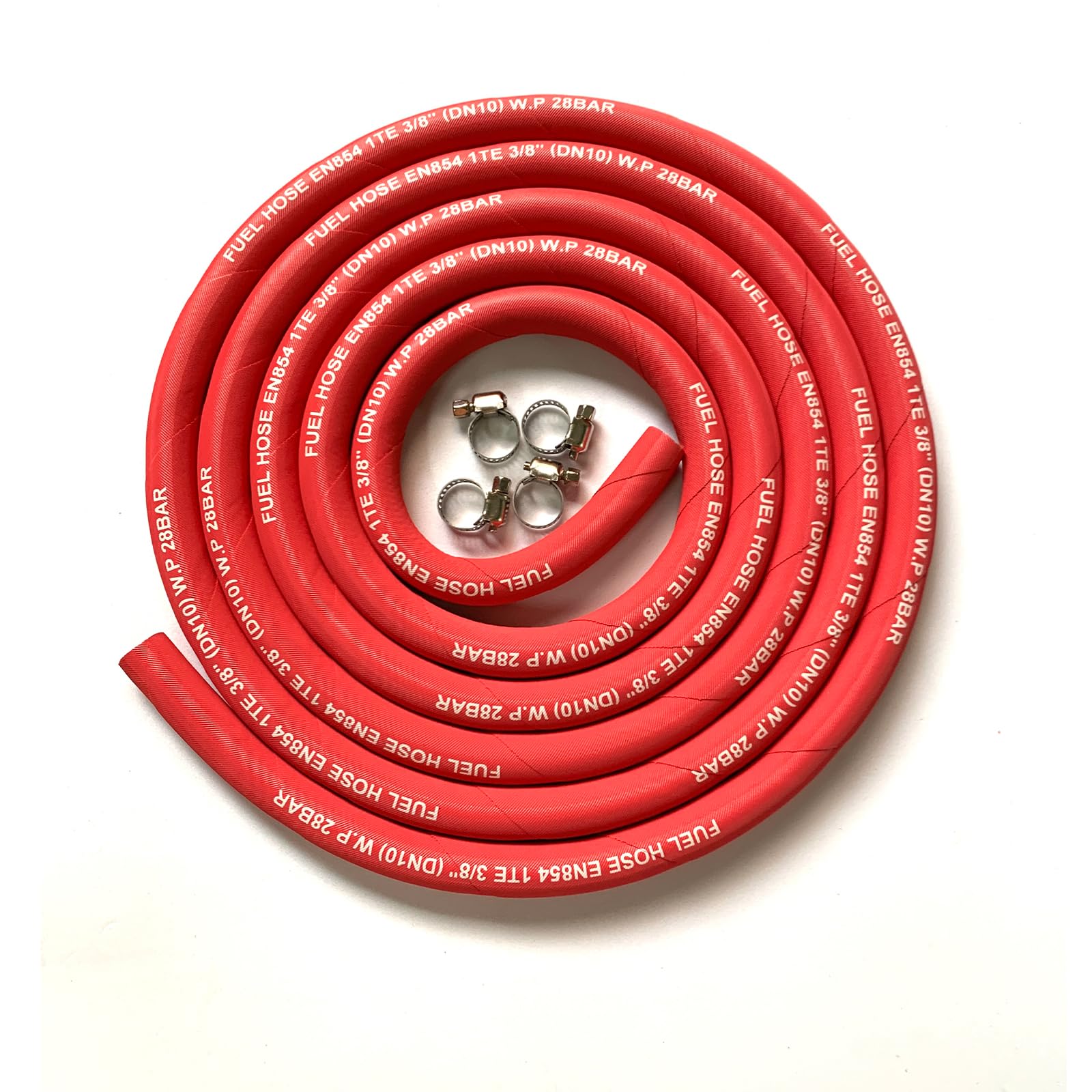 Photo 1 of 10FT Fuel Line Hose 6AN 10mm 3/8" High Pressure Hose 2.8Mpa 400PSI for Fuel Systems Engines Tube Hose Multiple Size Options,Implementation Standards:EN854,Red (Attached Hose Clamp)