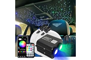 AKEPO 20W RGBW Dual-Head Twinkle APP Fiber Optic Lights, Sound Activated 900pcs 0.03in 9.8ft/3m Fiber Optic Strands Star Ceiling Light Kit for Home/Car Headliner Star