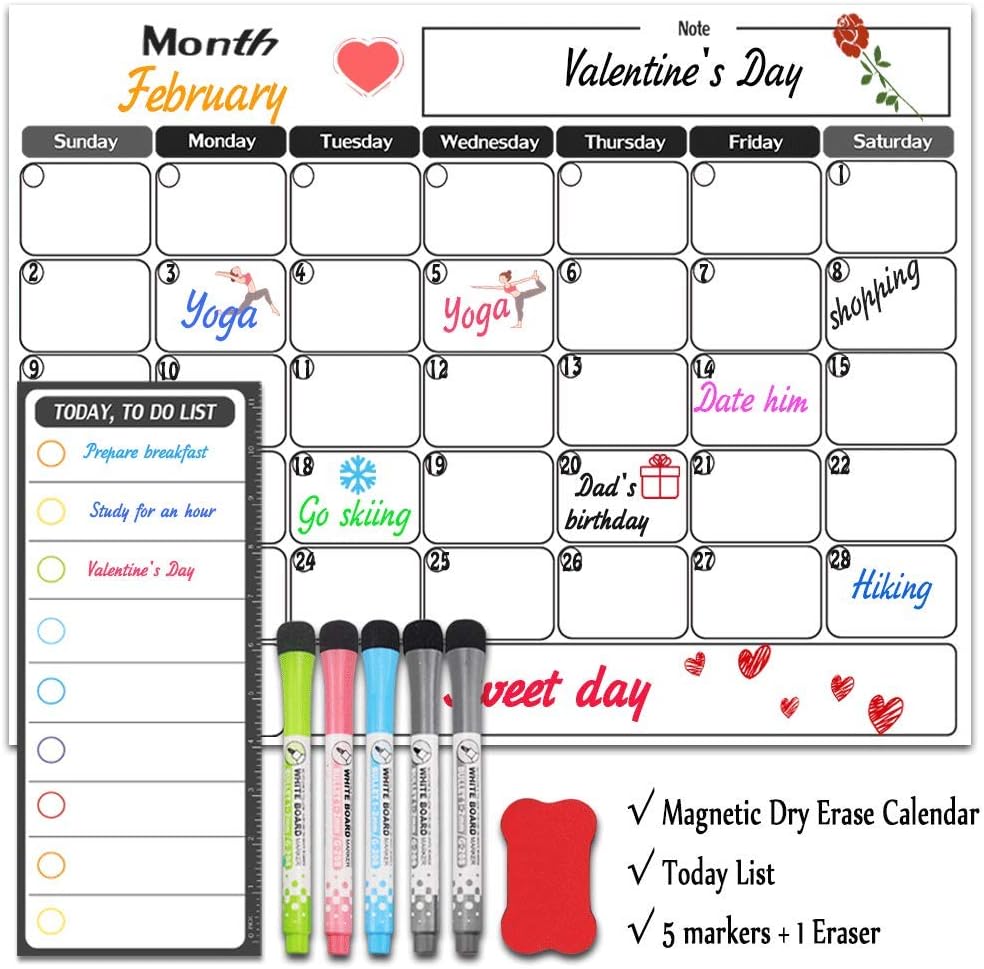 Magnetic Dry Erase Calendar for Fridge, Magnet Planner Calender and Today to Do List,Kitchen Refrigerator Wall White Board