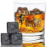 I Drink and I Know Things Whiskey Glass + FREE Whiskey Stones - Bourbon Scotch - Game Of Thrones Inspired - Funny Novelty - W