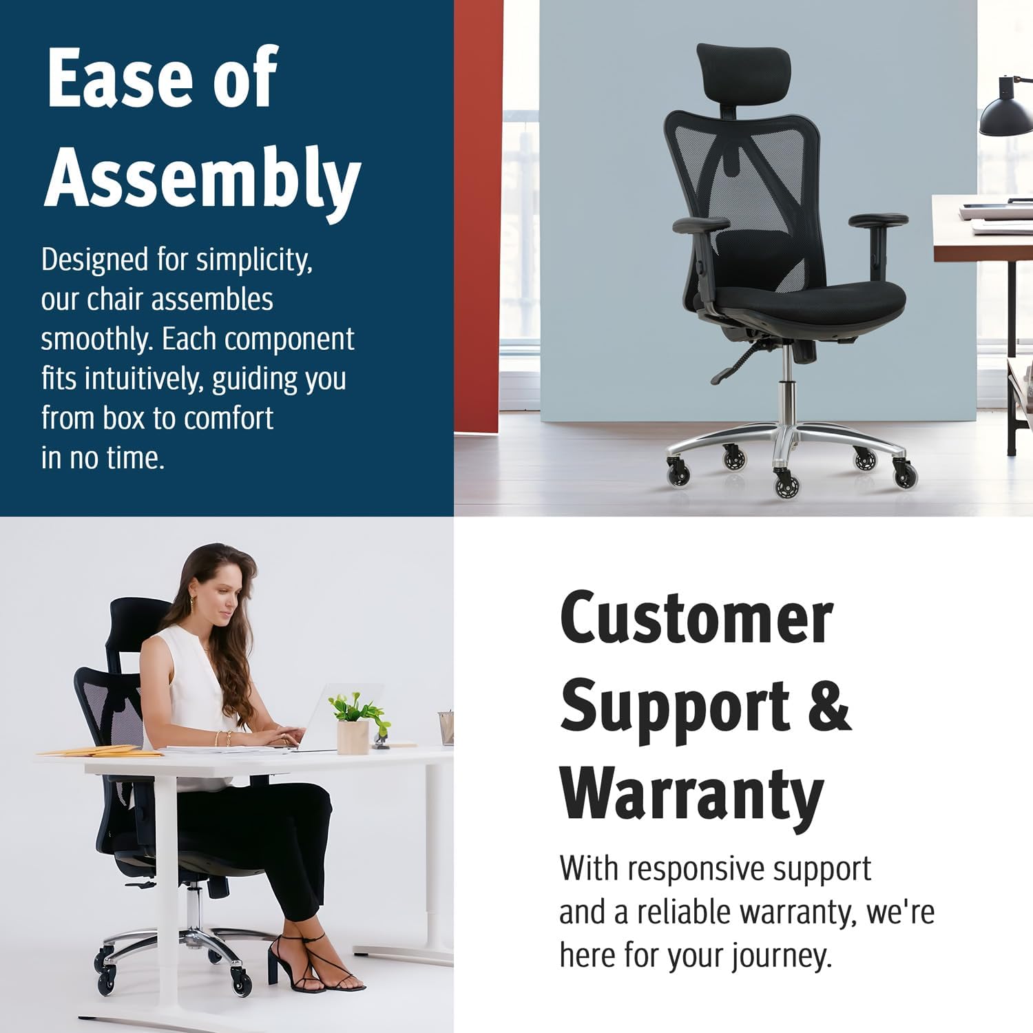 Ergonomic Office Chair - Adjustable High-Back Desk Chair with Lumbar Support, Rollerblade Wheels, Breathable Mesh, Thick Seat Cushion, Headrest Armrests - Reclining Executive Computer Home Chair - Image 8