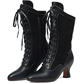 Erocalli Witch Boots for Women Victorian Lace Up Pirate Mid Calf Boot | Adjustable Lace Up, Mid Calf, Pointed Toe, Medieval Vintage Renaissance Victorian Shoes for Fall Winter Dress Outfits