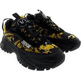 VERSACE JEANS COUTURE Womens Chunky Baroque Print Sneakers in Black &amp; Gold