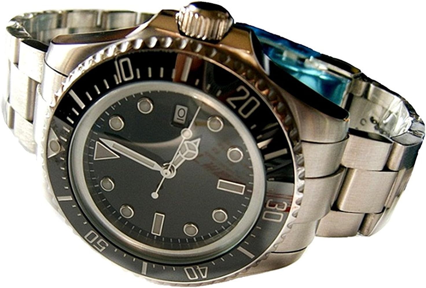 WhatsWatch 44mm parnis Black Blue Sterile dial Ceramic Bezel sub Automatic Mens Watch PA-0111195