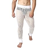 JOGAL Men's Mesh Fishnet See Through Pants Stretchy Muscle Leggings