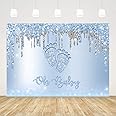 7x5ft Oh Baby Backdrops Baby Shower Background for Boy Oh Boy Little Feet Backdrop for Photography Glitter Blue Baby Shower Boys 1st Birthday Party Decor It's A Boy Baby Shower Banners Photo Props