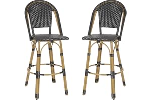 knocetx Outdoor Bar Stool Set of 2, Rattan 30" Bar Height Stools with Back Rattan Bar stools, Kitchen Island Stool French Classic Bar Stool for Patio Bistro Kitchen Island (Classic Black,2PC)