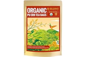 GLDNT Organic Pu-erh Tea Bags, Fermented Yunnan Dark Tea, Bold & Mellow Flavor, Caffeinated, 100 Count