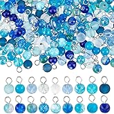 PH PandaHall 180pcs 18 Colors Round Dangle Charm Pendants 8mm Blue Glass Charms Crystal Dangle Charms Glass Dangle Beads with Loops for Summer Ocean Bracelet Earring Necklace Jewelry Making DIY Crafts