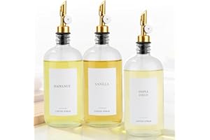 Ezebesta Set of 3 Coffee Syrup Glass Dispenser Bottles 480ml Pump Bottles with 20 Labels for Coffee Bar Organization