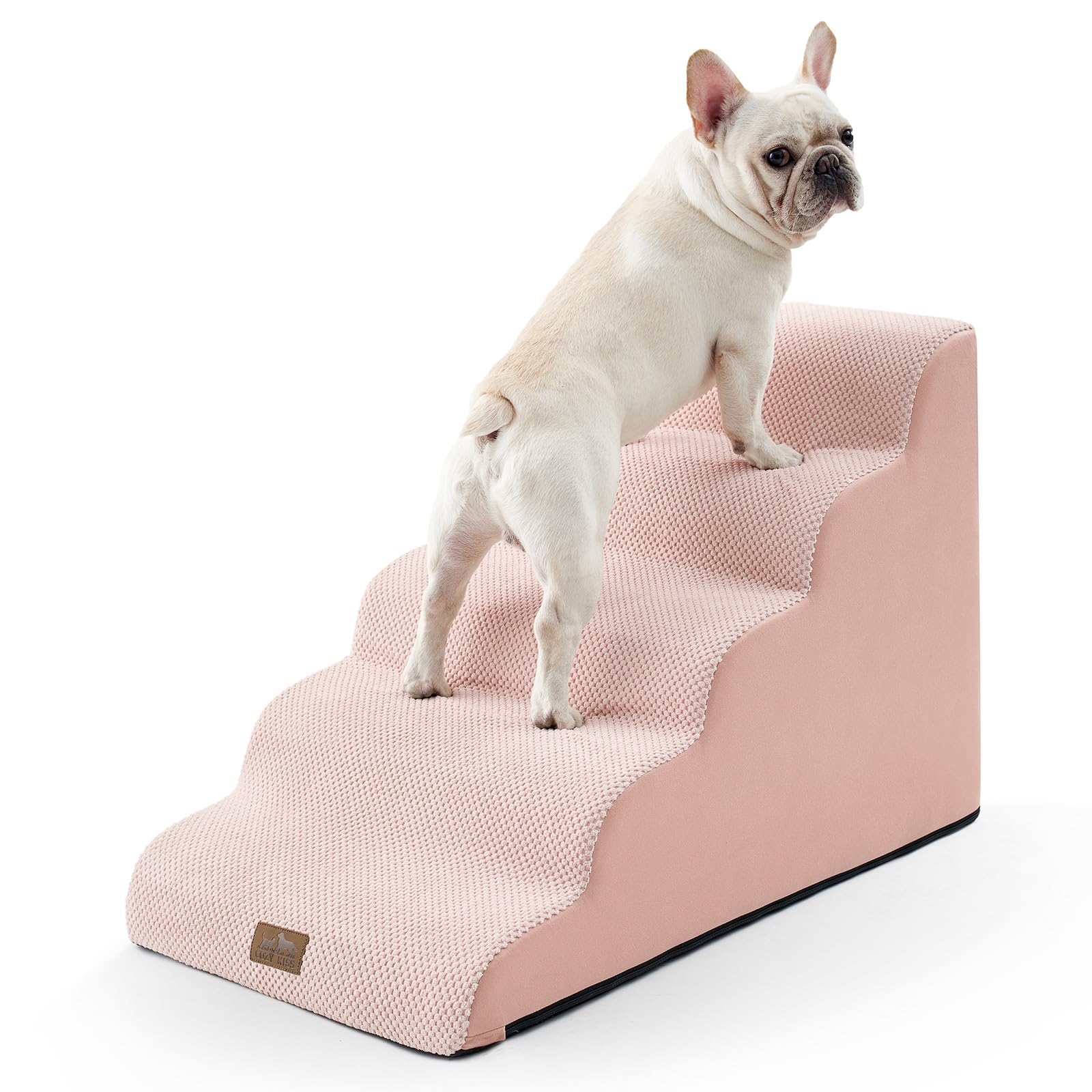 COZY KISS Wide Dog Stairs 19.7" Width, Pet Step for Small/Medium/Large Dog, Puppy or Cat, Pet Ramp for High Bed or Car, High Density Foam Ladder, 19.7x33x22.4 in, Stable, 5 Step, Pink Image