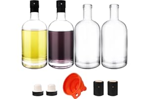 GUANENA 4 Pack 25oz Clear Glass Bottles with Cork Lids and PVC Shrink Capsules, 750ml Liquor Bottles with T-shaped Caps, Empty Heavy Base Wine Bottles for Wine, Whiskey, Soda, Beer, Juices, Beverages