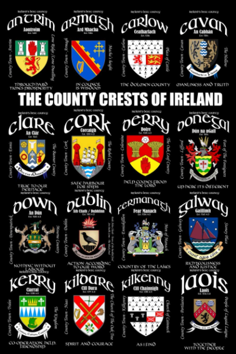 The County Crests of Ireland: 120 Page 6x9 Lined Notebook Journal Featuring the 32 County Crests of Ireland on the Cover