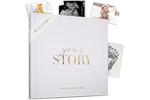 Memory Keepsake – Your Story Milestone Album for Newborn Girl or Boy – Photo Gift for Baby Showers (Gray)