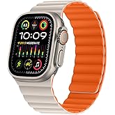 HITZEE Compatible with Apple Watch Band 49/46/45/44/42/41/40/38mm, Soft Silicone Magnetic Bands Strap Compatible for iWatch Ultra 3/2/1 SE3/2/1 Series 11 10 9 8 7-1 (42/44/45/46/49, Starlight/Orange)