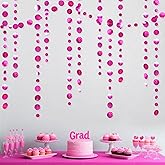 Hot Pink Party Decorations Circle Dots Garland Metallic Rose Pink Hanging Paper Polka Dots Streamer for Bachelorette Birthday Engagement Wedding Bridal Shower Anniversary Baby Shower Party Supplies