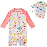 UPF 50+ Baby Girl Swimsuit Set, Recyclable Material & Sun Hat, Full Zip for Easy Dressing Toddler Girls 3-36 Months