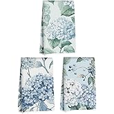 3Pcs Artistic Blue Hydrangea Kitchen Towels, Elegant Decorative Absorbent Microfiber Dish Cloth Tea Towel, Durable Hand Towels for Farmhouse Home Bathroom, Housewarming Gifts