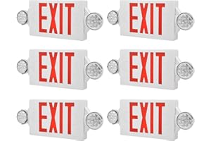 AKT LIGHTING Red LED Exit Sign Emergency Lights with 2 Adjustable Head Lights, Red Letter Emergency Exit Lighting with Battery Backup for Restaurant, Commercial, Family Emergency, UL-Listed (Red 6p)