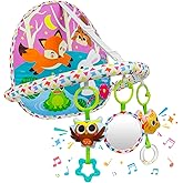 OKOOKO Car Seat Toy Rear Facing Car Seat Toy Baby Travel Toy Double-Sided with Baby Mirror Plush Toys Rattle Teether Thickene