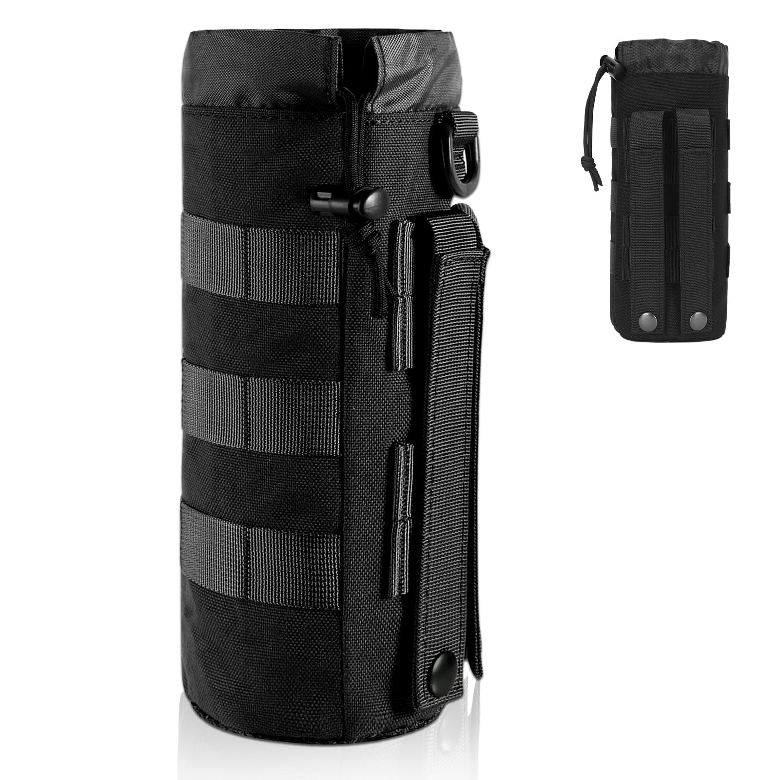 Molle Water Bottle Holder, Tactical Water Bottle Pouch, 1000D Nylon Tactical Military Pouches,Practical Molle Cup Holder,with Drawstring andMesh Bottom, for Hiking Camping Travel Sports (Black)