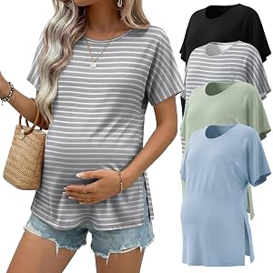 Ekouaer 4 Pack Maternity Shirts Short Sleeve Pregnancy Casual Tunic Tops