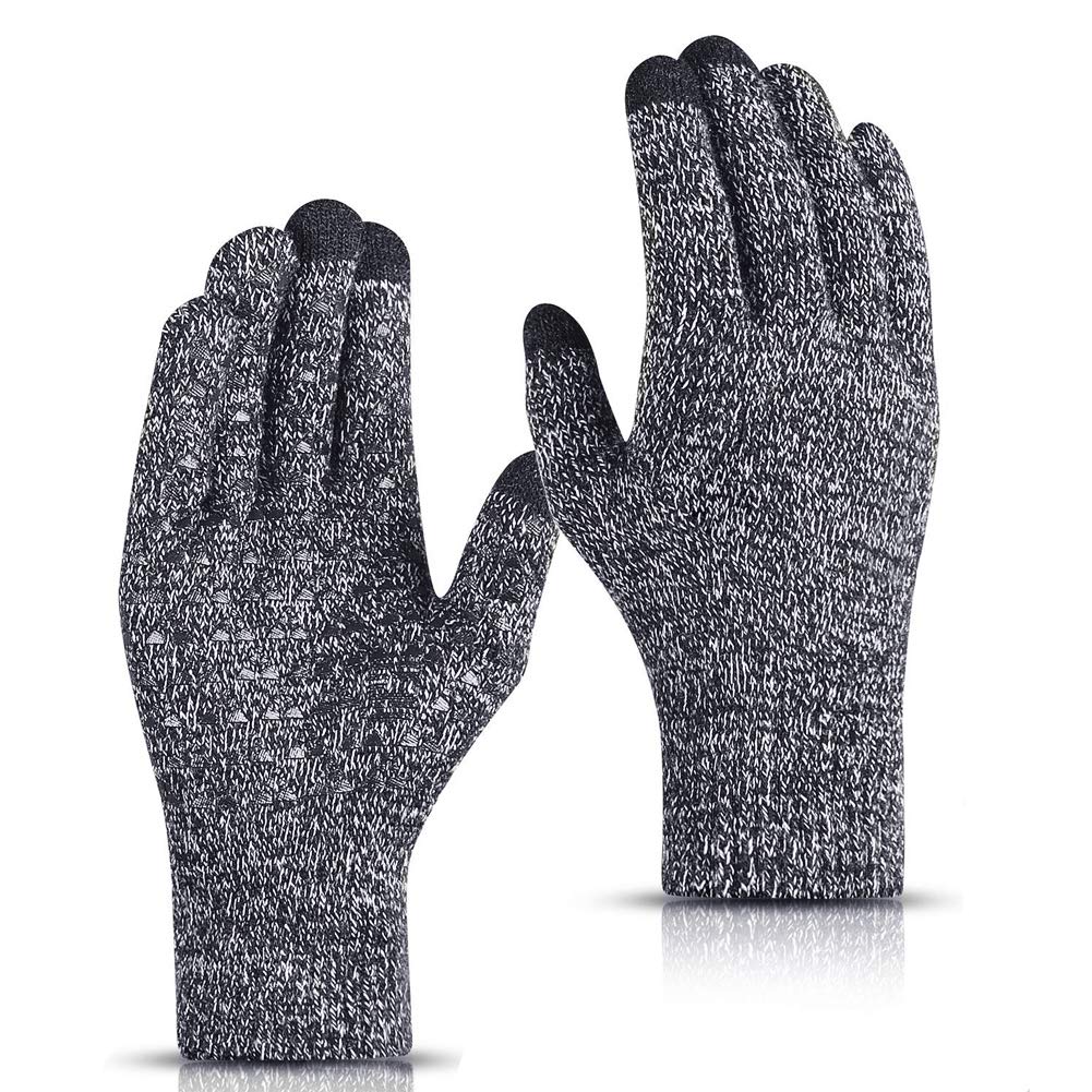 CFTech Winter Gloves Touch Screen Cold Weather Knit Glove for Men and Women - Thermal Soft Wool Lining - Stretchy Material (Gray)