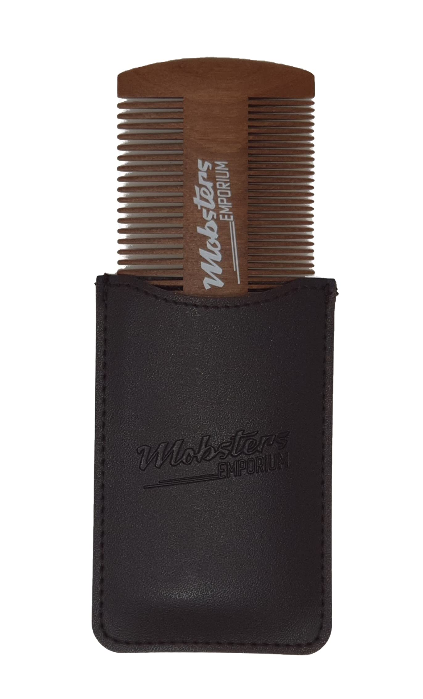 Mobsters Emporium Beard Comb -, Pocket Sized Beard Combs for Men - Natural Wood Labour Comb with Sleek Case - Gift for Men - Dual Sized Mens Styling Comb Sandalwood