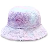 HONGTEYA Winter Bucket Hat Fluffy Faux Fur Fisherman Cap for Women Men Solid Color Style