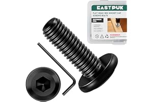 EASTPUK 20Pcs M6-1.0 x 20mm Flat Head Socket Cap Screws Bolts 304 Stainless Steel Black Zinc Plated Furniture Bolts, Fully Th