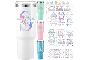 Janlaugh 10 Sheets Waterproof Split Letter Stickers Personalized Name Stickers for 30 40 oz Tumbler Water Bottle Floral Monogram UV DTF Cup Wraps Alphabet Letter Decals for Glass Cup Laptop(Laser)