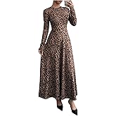 Floerns Women's Leopard Print Long Sleeve Cheetah Flare Cocktail Elegant Long Dress